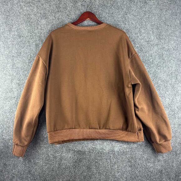 Sweatshirt Womens XLNew York USA Smiley Face Brown Cotton Blend Rib Hem Cuffs - Picture 6 of 9